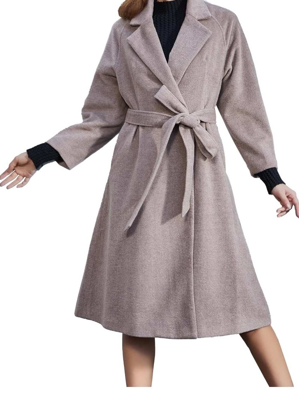 Elegant Taupe Wrap Coat with Belt - Women